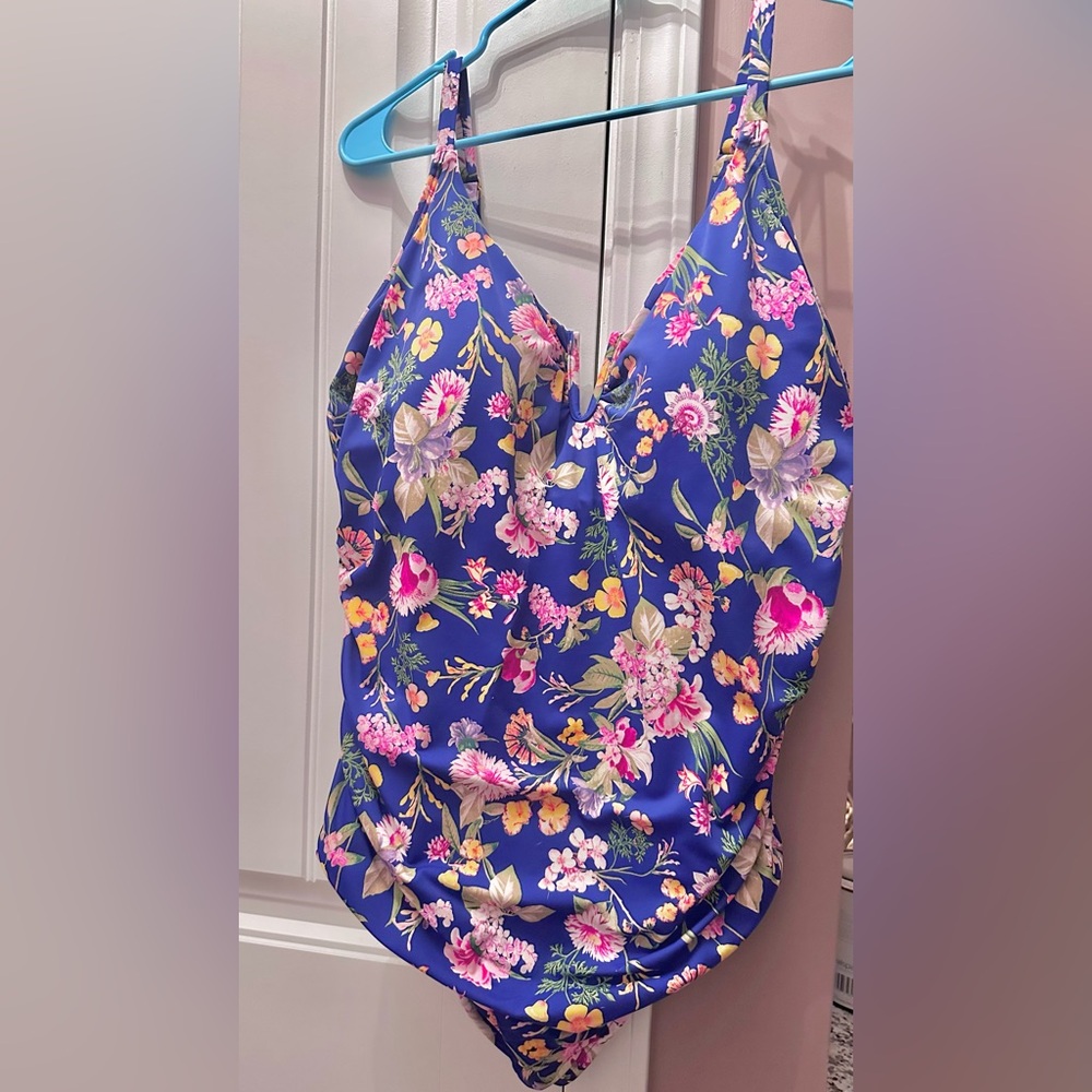 NWT Time and Tru Blue Tropical One Piece Swimsuit Plus Size 2X - Picture 5 of 7